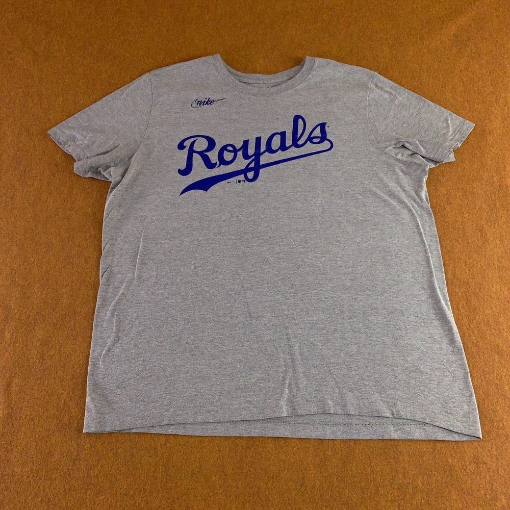 Kansas City Royals Nike Mens Size XL Heather Gray Sort Sleeve Graphic T-Shirt